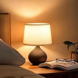 Decor & More Modern Ceramic Base Bedside Table Lamp | Table Lamps for Home Decoration and Bedroom Décor with On/Off Button | Night Lamp with Cotton Fabric Shade (Bulb not Included)-image-68