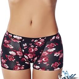 Period Swimwear-Menstrual Swimwear Bikini Bottoms-Black Red Boy Short Leakproof Swim Bottoms for Girls and Women-image-1