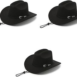 Western Cowboy Hat for Men Classic Roll Up Fedora with Buckle Belt Black 3PCS-image-3