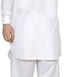 Men's Cotton Linen Classic Collar White Pathani Set-42