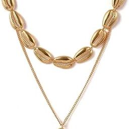 2 Layered Golden Cowrie Sea Shell Necklace for Women Bohemian Seashell Jewellery Multi Layer Chain Shell Charms Necklace for Women Beach Necklace-1
