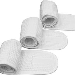 (3 Pack) Adjustable Facial Makeup Headband with Magic Tape Pure Natural Cotton Waffle Terry Cloth Sweat-Absorbent Facial Spa Headband Facial Washing Shower Wrap Yoga Sports Hairband-33