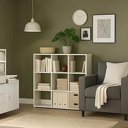 Amazon Brand - Solimo Engineered 9-Cube Wooden Bookcase Shelf – Open Storage Organizer Rack for Living Room, Bedroom & Office – Oak Finish (121.4 x 119.4 x 29.2 cm)-image-52