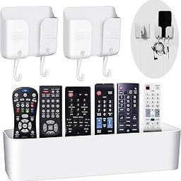 3 Pieces Remote Holder 2 Kinds Wall Mount Phone Holder Without The Need to Drill Holes in Your Wall Adhesive Remote Control Storage Box Adhesive Storage Box for Bedroom Kitchen Bathroom (White)-image-18