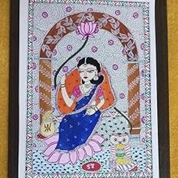 BEAUTIFUL MAA LAXMI MADHUBANI PAINTING/MITHILA PAINTING 12×16 INCH with FRAME WALL DECOR A3 SIZE-image-4