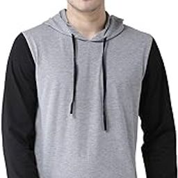 Men's Dual Colour Full Sleeves Cotton Blend Hoodie(Light Grey Melange::Black)-image-91