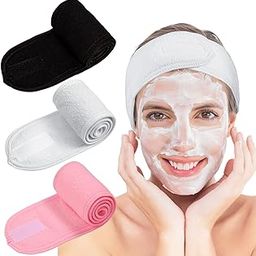 Whale Spa Facial Headband Make Up Wrap Head Terry Cloth Headband Stretch Towel With Magic Velcro, 3 Pieces (White, Black, Pink)-31