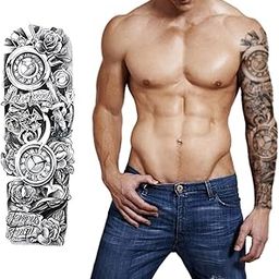 S.A.V.I Full Arm Tattoo, Full Sleeve Arm Tattoo For Men, Ancient Old Clock Tattoo For Girls Women, Temporary Tattoo Sticker, Size 48x17CM-image-21