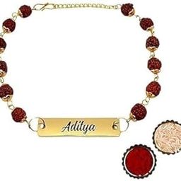 Personalized Rudraksha Metal Rakhi with Name | Best gift for Brother On Rakshabandhan-18