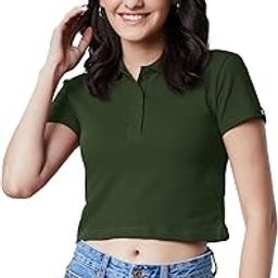 Women Leafy Green Solid Cropped Polos-image-61