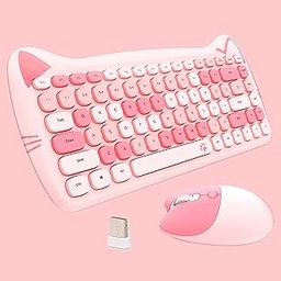 Lomiluskr Cute Cat 2.4G USB Wireless Keyboard and Mouse Combo, Silent Keys, Candy Colors, Compatible with Notebook, PC (Pink-84Keys)-32