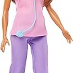 Barbie Nurse Blonde Petite Doll (12 inches) with Scrubs Top & Pants Set, White Shoes & Stethoscope Accessory, Great Gift for Ages 3 Years Old & Up-image-7
