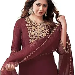 siril Women's Cotton Embroidery Anarkali Kurta Pant with Dupatta Set-picture-6