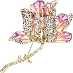 Crystal Studded Lush Pink Flourishing Flower Brooch Cum Saree Pin For Women (Brooch0634) 1 Pc-image-7