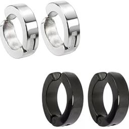 Fashion Punk Non-Piercing Bali Ear mens jewelry Balck And Silver 2 Pairs Stainless Steel Earrings For Men And Women-image-79