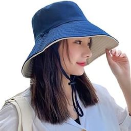 Reversible Blue & Beige Bucket Cap Hats for Women UV Protection Wide Brim Summer Cap for Girls Hat UV Protection Breathable Casual Beach Hat, Sun Protection Cap for Women-image-46