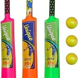 Vidhyapati 3 Bat-Ball Combo Plastic Material | Cricket Kit for Kids | Boys & Girls | Multi Colour (Pink, Orange, Green) | (Pack of 3 Bats)-19