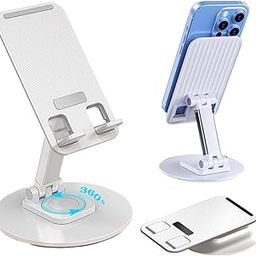 WALLVIEW TECH Mobile Phone Stand 360° Rotation Height and Angle Adjustable Cell Phone Stand for Desk Office Foldable Desktop Phone Holder for Smartphone 4-10'' Tablet Holder(White)-31