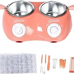 Furnace Machine with Double Bowls Electric Chocolate Fondue for Candy Cheese Pink-44