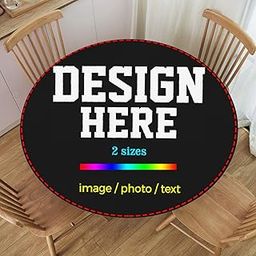 Custom Photos Text Round Tablecloth with Elastic Edge S-48 Inches, Add Images Logos Personalized Waterproof Decor Table Covers for Kitchen Dining Patio Parties (Fit for 40" - 44" Table)-image-29