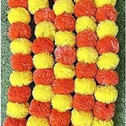 SPHINX Artificial Marigold Fluffy Flowers Garlands for Festive Pooja Wedding Housewarming Diwali Decorations Festival Events Home Table Bedroom Pooja Room Approx. 4.5 to 4.9 ft- 5 Pieces-10