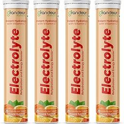 Grandeur Electrolyte No Added Sugar energy drink for instant Hydration - 80 Effervescent Tablets with Vitamin C | Rehydration & Energy Booster | orange Flavor-image-87
