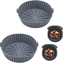 Air Fryer Silicone Basket Tray, 20 cm Silicone Basket Baking Tray, Round, Nonstick Reusable, Grey, Pack of 2-image-65
