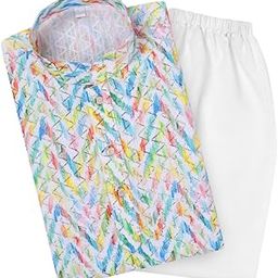 Baby Boys Silver Foil Printed Cotton Kurta, Round Collar, Full Sleeves With White Pyjama-image-5