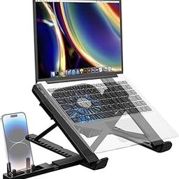 ZORBES® Laptop Stand 3 in 1 Laptop Riser with Cooling Fan & Phone Holder Adjustable Height and Angle Design 11-17'' Laptop Stand Anti-Slip Laptop Riser Folding Laptop Stand Laptop Riser, Black-image-44