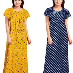 Women's Pure Cotton Nightwear Casual Nighty (Yellow Baloon Blue BUTTA-07 Free)-image-41