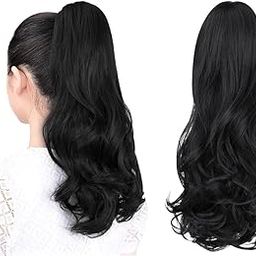 HAIR WALA™ Ponytail extension,16 to 18" claw clip hair extensions ponytail Wavy and curly hair Extension Natural Looking Ponytail for Women Black, Black Color, Matte Finish-image-98