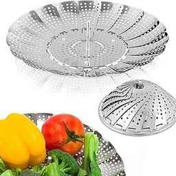SAYFINE Premium Stainless Steel Vegetable Steamer Basket - Folding Expandable to Fit Various Size Pots (Small 5.1" to 9")-image-23