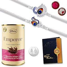 DeoDap Multicolor Bracelet/ Rakhi (K2_C6+C7_CRM) & Effete Emperor with Silver Color Pooja Coin, Roli Chawal & Greeting Card, Occasion, Rakhi Combo with card and chocolate, chocolates gift pack, Rakhi & Chocolate for brother, rakhi with gift, Set of 1 Rakhi-image-11