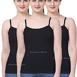 Camisole Slip Set of 3, Soft Cotton, Adjustable Straps, Black Skin White-image-90
