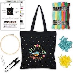 picknMAKE DIY Aesthetic & Stylish Embroidery Tote Bags for Women Office use, College Girls, Big Size Tote Bag with Zip and Secured Pocket Inside Bag (All Material Included)-picture-19
