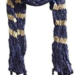 Navy Blue Color Silk Stole in Crush Material for Men with Golden Stripes, 250 x 20 cm-picture-8