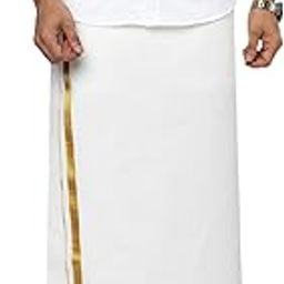 Men Pack of 2 White Dhoti with Gold Jari Border-picture-3