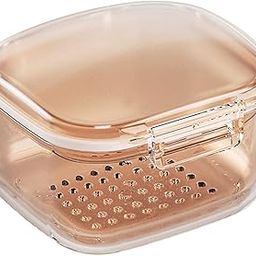 Denture Case Denture Bath Box Cup With Strainer Basket Apricot Color-image-4