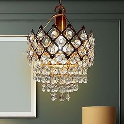 VILOMP Exotic Crystal Chandelier for Home Decoration | Jhumar for Home Decoration | Diwali Decoration Lights | Jhoomer for Living Room | Standard, Golden (Bulb Included)-24
