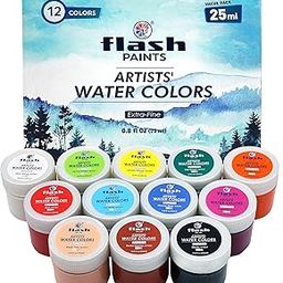 Flash Water Colours For Painting-Painting Kit For Kids Artists Professionals Hobby Painters-Matt Finish Rich Pigments Non Toxic Watercolor Set-25 Ml Each (Set Of 12), Multicolor-picture-27