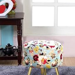 Rugsxerry Furniture Ottoman Pouffe Sitting Mudda Puffy Stool for Living Room Dressing Table Pouf Round Footstool for Home Decor, Printed,16x16x17 Inch, Blue Flower-image-6
