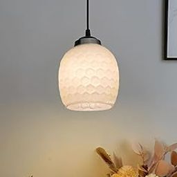 RBSK Handmade White Pendent Light, Glass, Ceiling Lamp, Hanging Ceiling Decorative Chandelier, Home Decor Item (Honeycomb Glass) (Without Bulb)-image-1