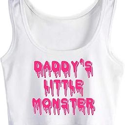 Woman Daddy's Little Monster Cotton Crop Top Sleeveless Cumslut Tank Top Vest-image-87