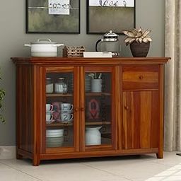 AMAZART FURNITURE Wood Kitchen Crockery Cabinet | Kitchen Display Cabinet | Kitchen Storage Cabinet |Cabinets Sideboards| Dining Room Furniture | Kitchen Cabinet, Teak-image-2