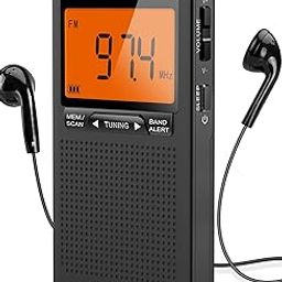 AM FM Portable Radio Personal Radio with Excellent Reception Battery Operated by 2 AAA Batteries with Stero Earphone, Large LCD Screen, Digtail Alarm Clock Radio-19