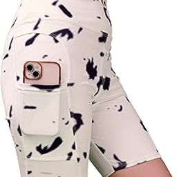 High-Waist Athletic Bike Shorts, Side Pockets, Printed Pattern, for Yoga, Cycling, Workout-image-33