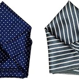 Men’s Satin Pocket Square Set – Navy Blue with White Polka Dots & Grey with White Stripes – Classic Handkerchiefs for Suits-image-73