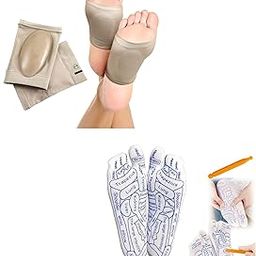 Arch Support Compression Socks Set with Reflexology Guide, Beige Foot Sleeve with Gel Pad, Educational Acupressure Massage Socks-image-20
