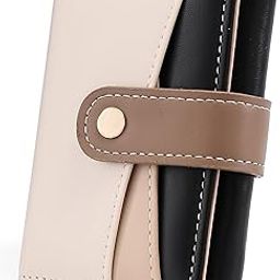 Women's Wallet Color-Blocking Design Vegan Leather Trifold Small Card Holder Compact Ladies Purse with Multiple Card Slots RFID Blocking | Snap Closure | Mini Purse for Women (Beige)-image-0