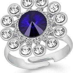 Rhodium Plated Floral Inspired Crystal Studded Finger Ring for Girls and Women FR1103067R-image-56